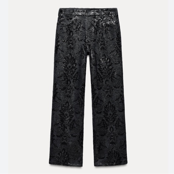 Zara Black Sequined Patterned Pants | 6 - Picture 2 of 8